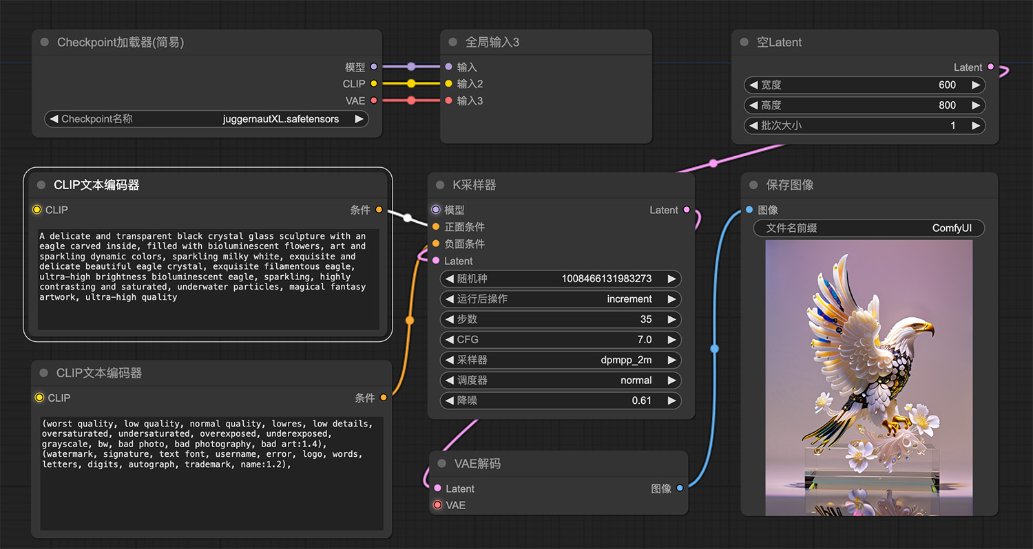 彩色雄鹰玉雕ComfyUI工作流 