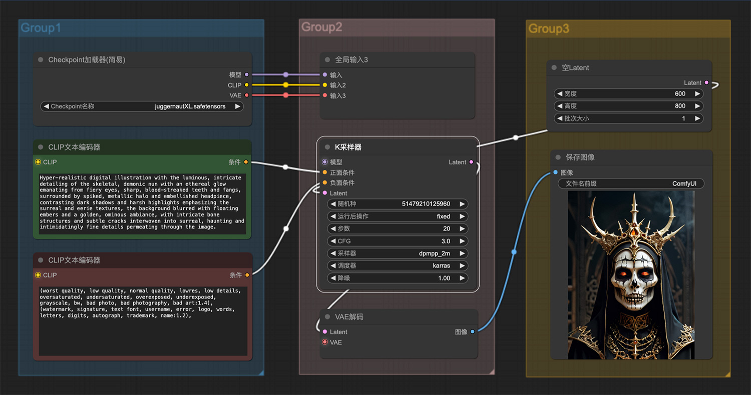 骨骼般的恶魔修女ComfyUI工作流