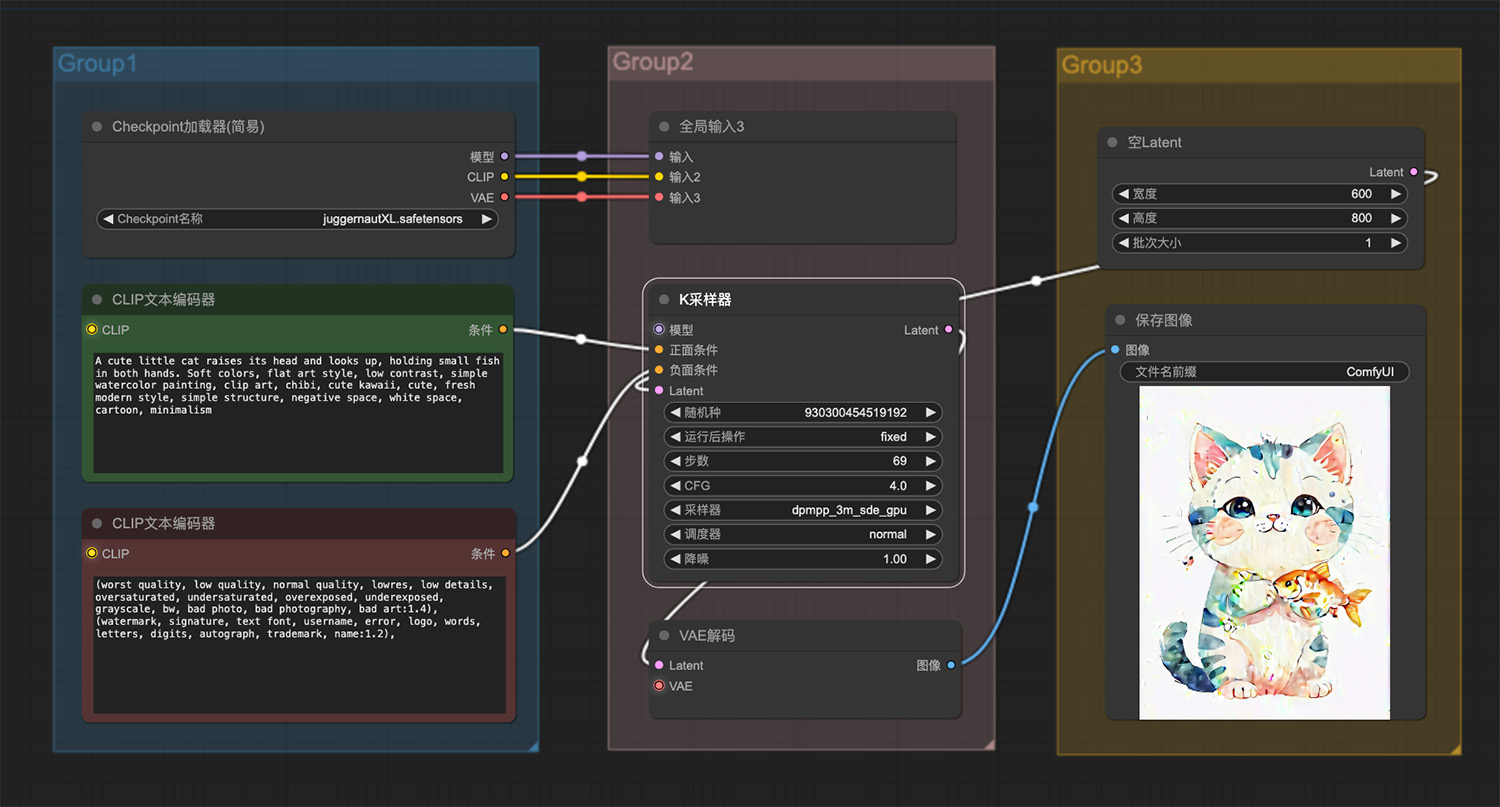 一只猫捧着一条鱼ComfyUI工作流