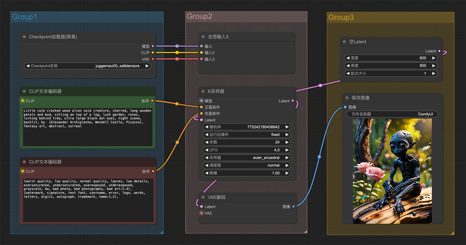 森林里坐着一个外星人ComfyUI工作流