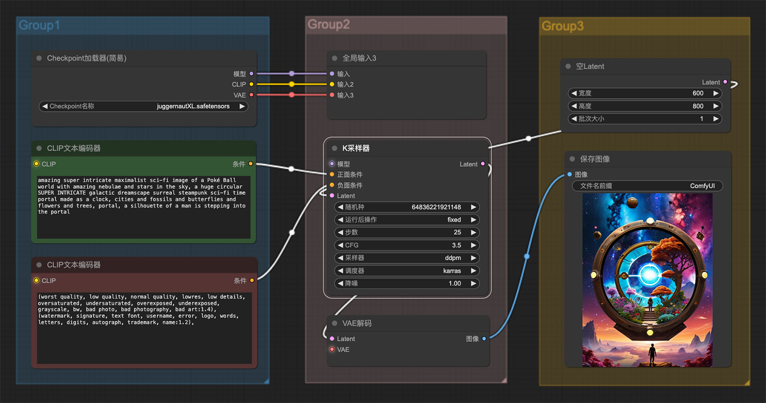 一个男人正走进科幻的大门ComfyUI工作流