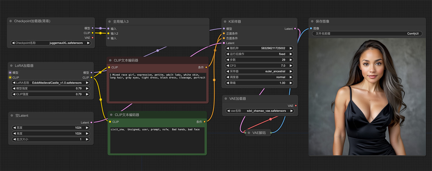 一个漂亮的混血女孩ComfyUI工作流