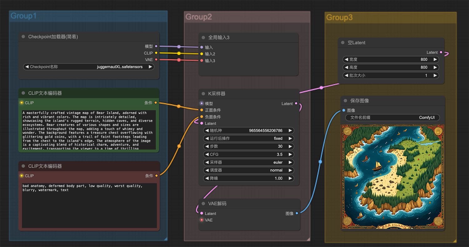 一张精心制作的熊岛复古地图ComfyUI工作流