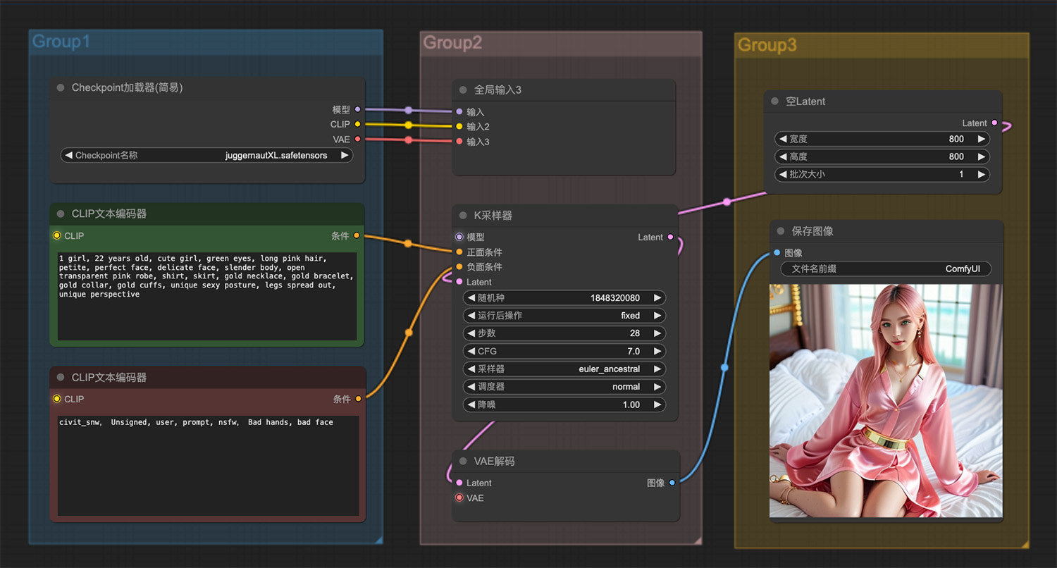 1个粉红色头发可爱的女孩ComfyUI工作流