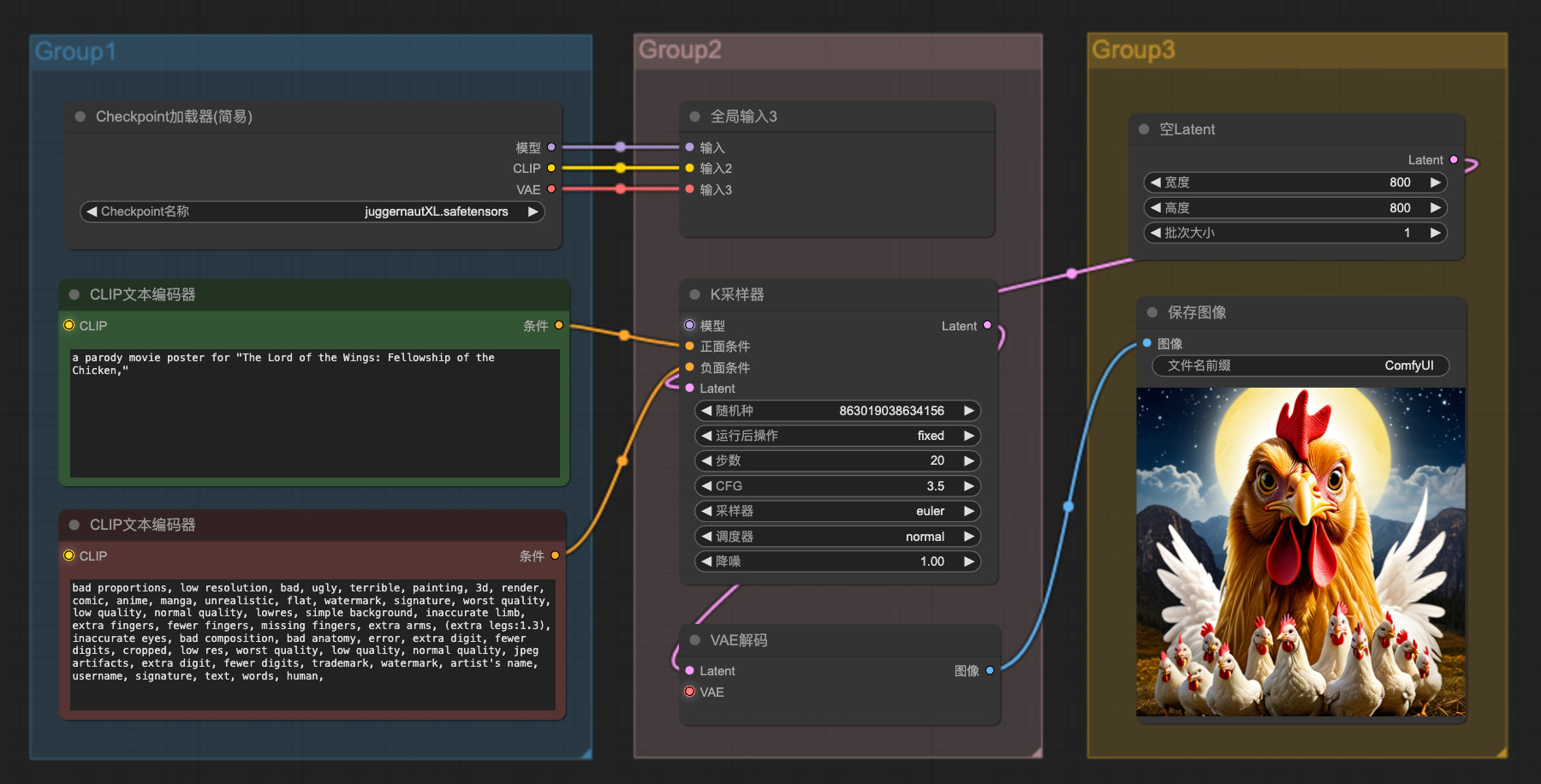 《翅膀之王：鸡的团契》海报ComfyUI工作流