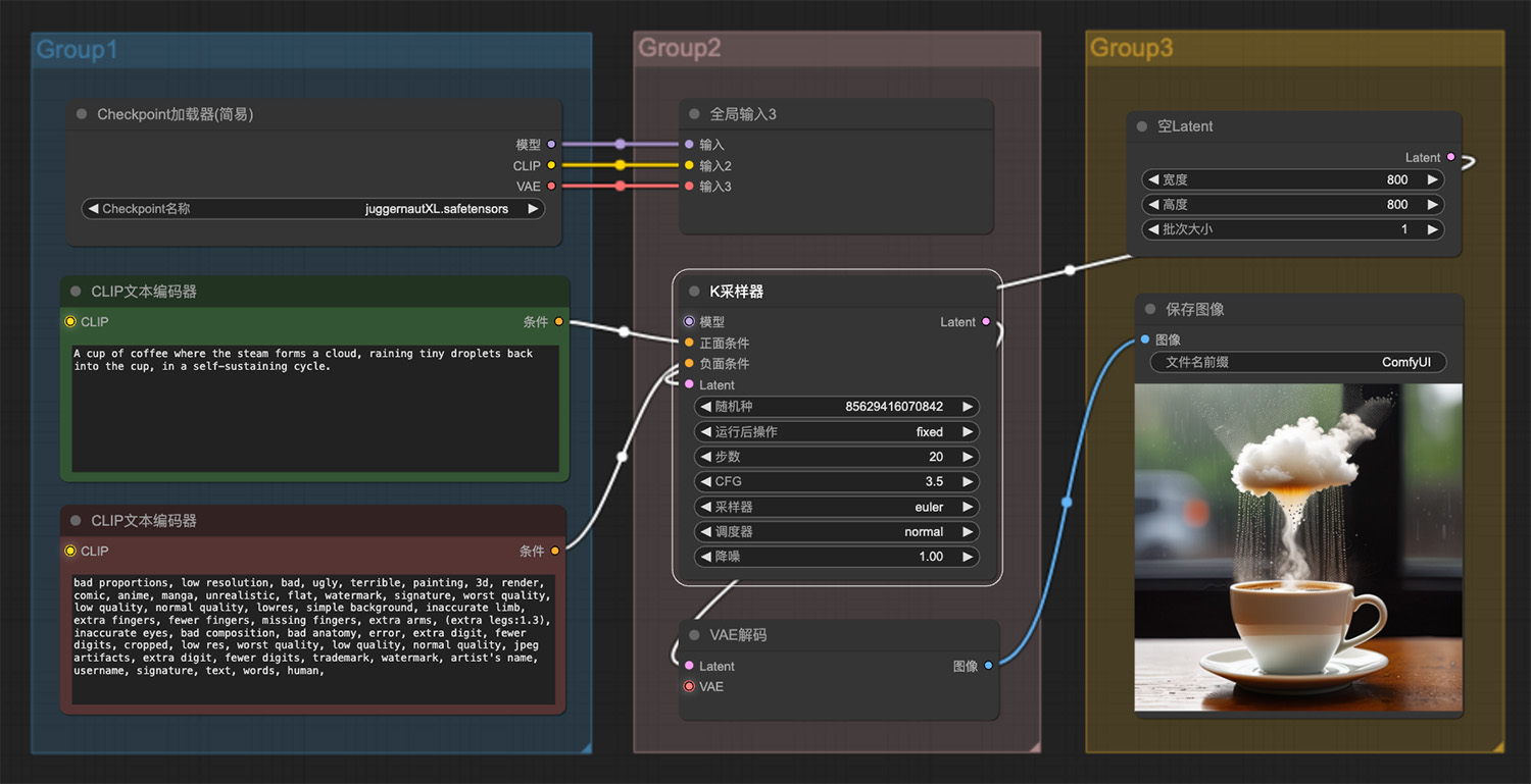 一杯咖啡蒸汽形成云ComfyUI工作流
