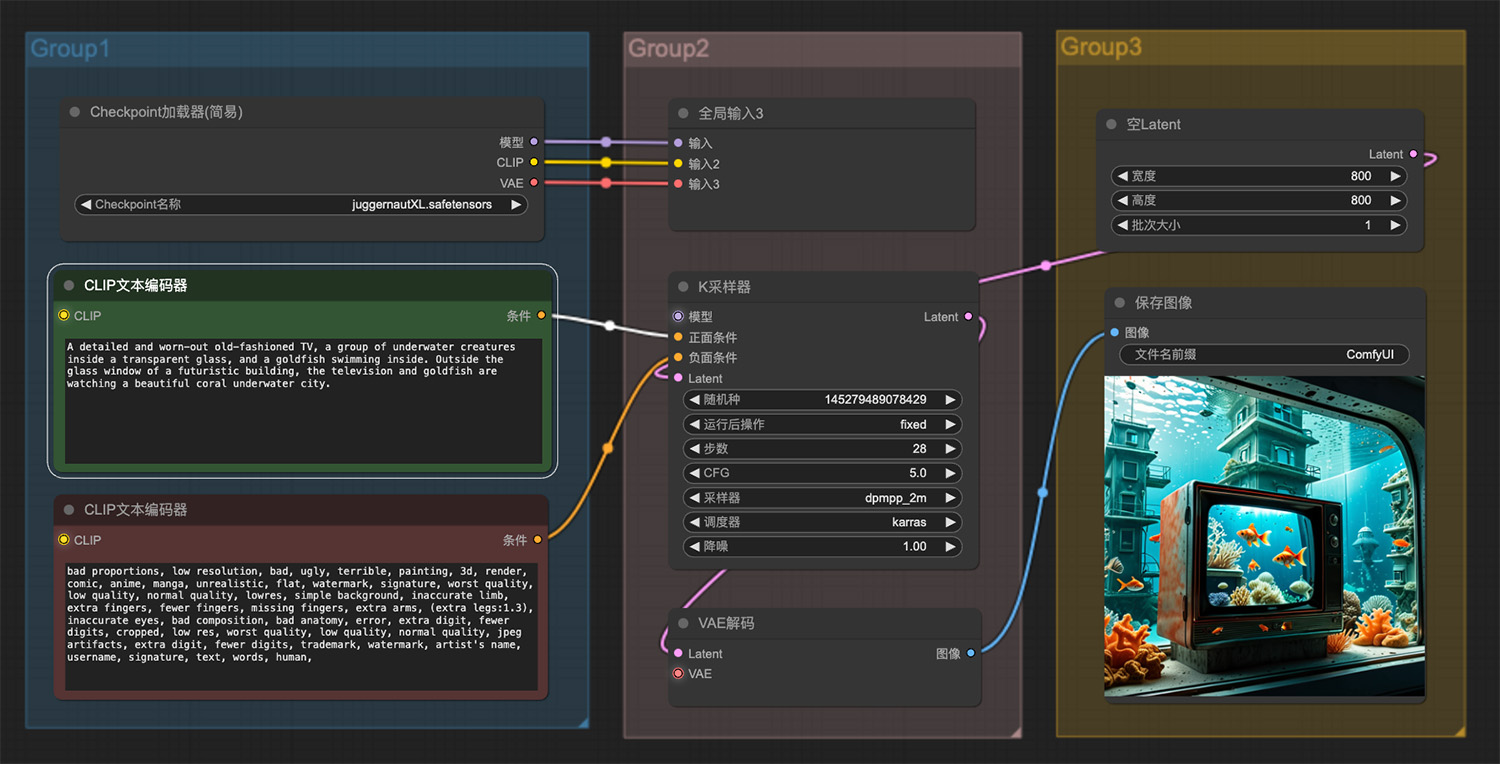 水中一台精致而破旧的老式电视鱼缸ComfyUI工作流