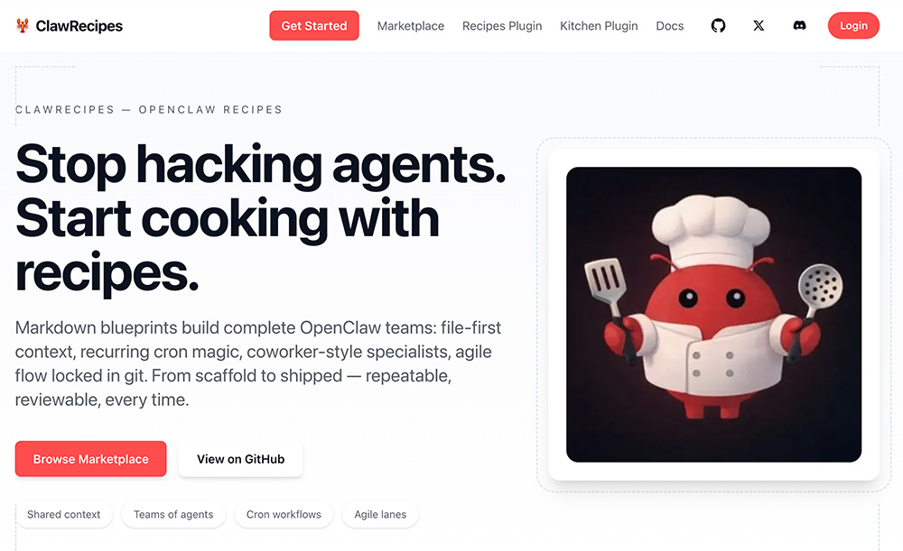 ClawRecipes官网：OpenClaw团队工作流自动化食谱插件
