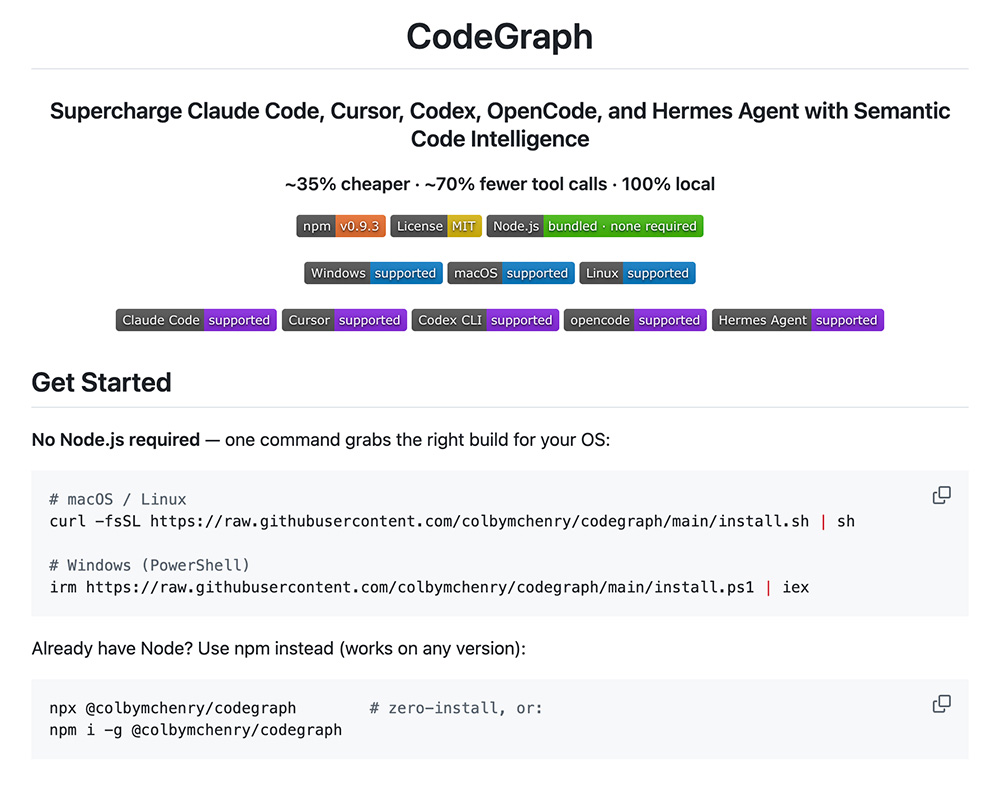 CodeGraph – 面向AI编码代理的预索引代码知识图谱工具