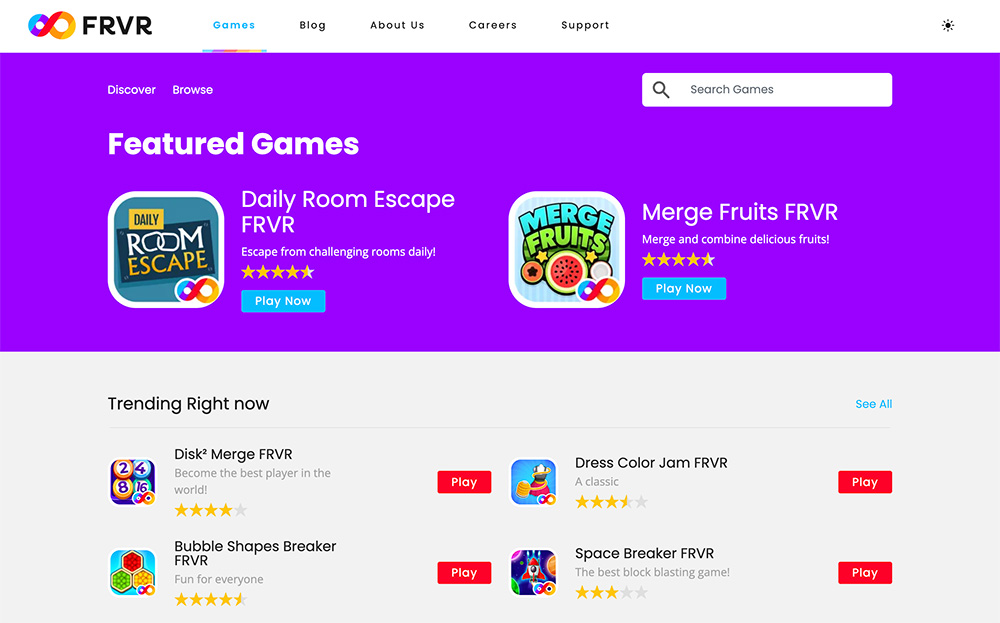 FRVR：HTML5免费小游戏平台