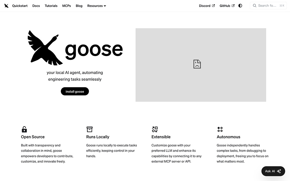 Goose官网：开源本地AI Agent开发框架