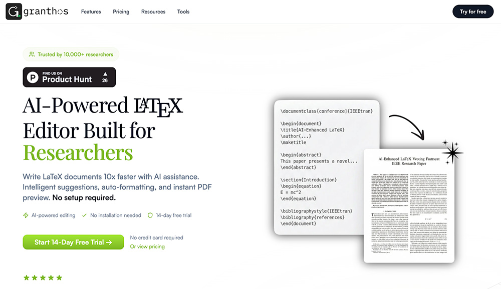 GranthOS官网：面向科研者的AI驱动型网页版LaTeX编辑器