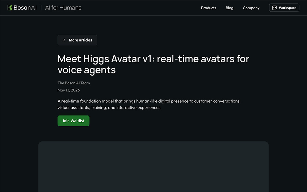 Higgs Avatar v1 — BosonAI实时语音交互AI数字人模型