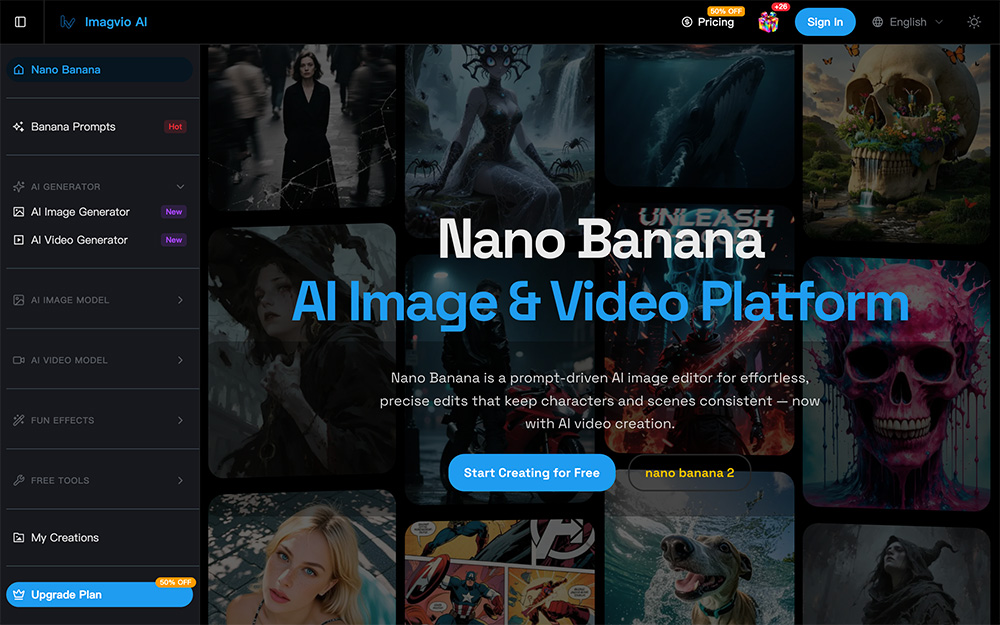 Nano Banana（Imagvio AI）提示词驱动AI图文生成编辑工具