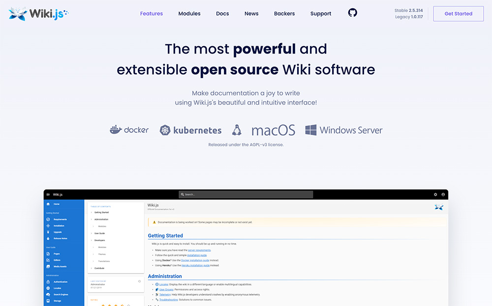 Wiki.js官网：一款现代化开源知识库Wiki系统