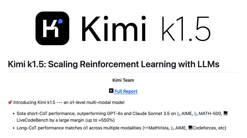 Kimi k1.5：MoonshotAI 开发的多模态语言模型