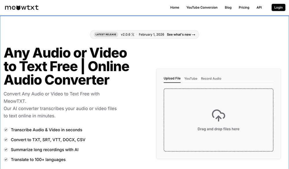 MeowTXT官网：极速AI音视频转文字在线工具