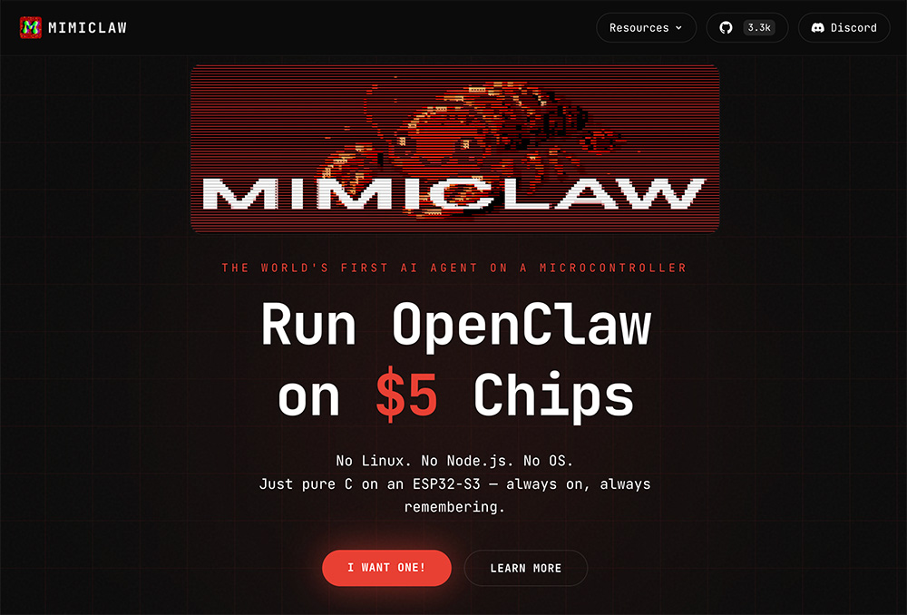 MimiClaw官网：基于ESP32-S3的超轻量级边缘AI助手