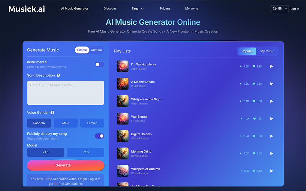 Musick.ai智能AI作曲工具