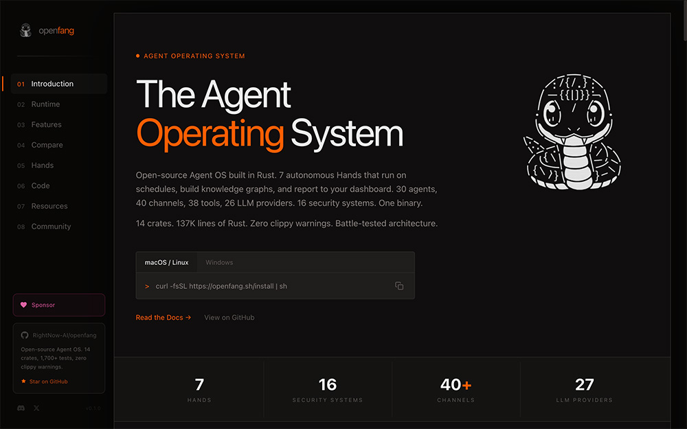 OpenFang官网：Rust构建的开源自主Agent操作系统