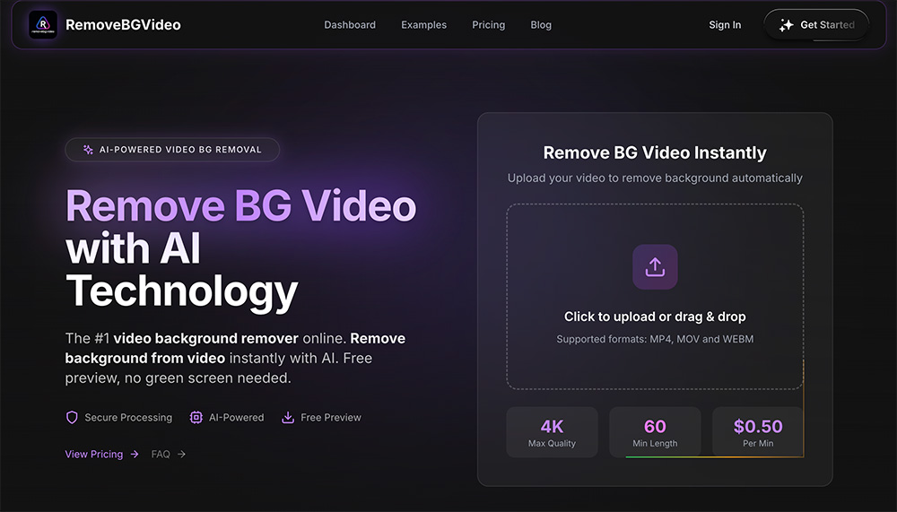 RemoveBGVideo官网：AI在线视频背景智能去除工具
