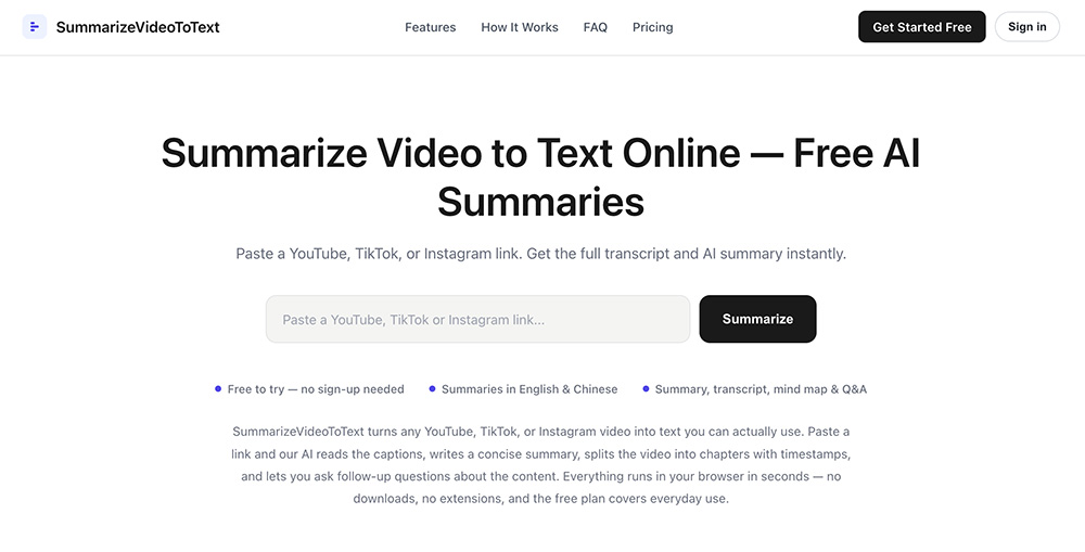 SummarizeVideoToText官网插图