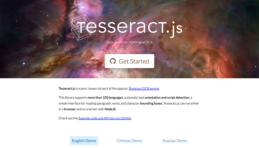 Tesseract.js官网：一款基于JavaScript的开源OCR光学字符识别库