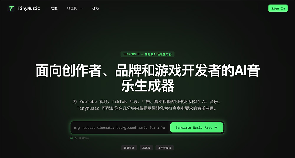 TinyMusic官网：一款专业AI音乐生成平台