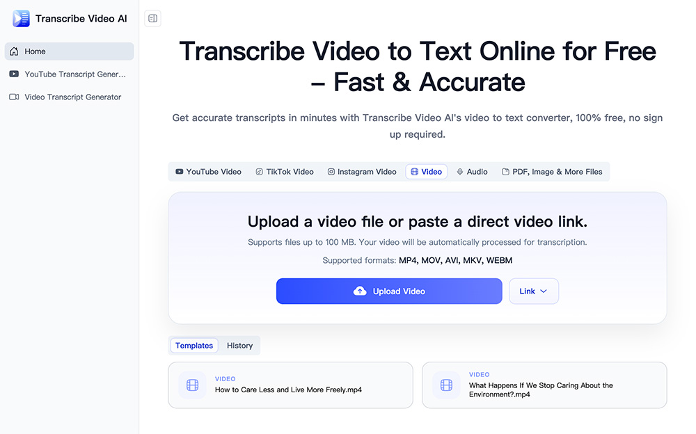 Transcribe Video AI：一站式免费音视频转写工具