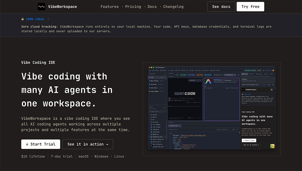 VibeWorkspace官网截图