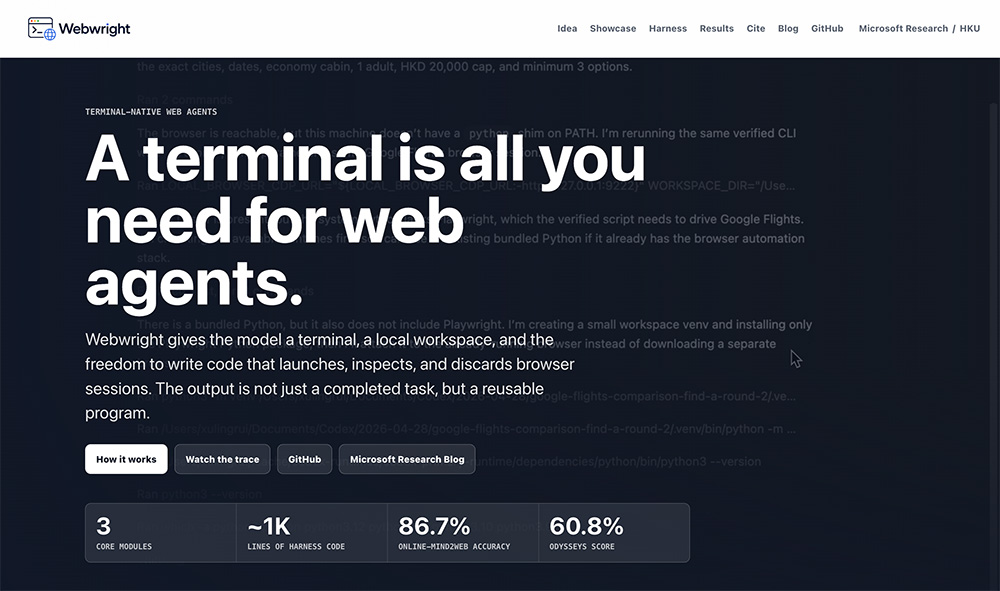 Webwright – 微软研究院开源的终端原生网页智能体框架