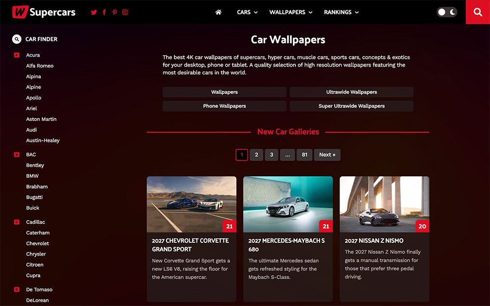 WSupercars官网：免费4K超跑高清壁纸平台